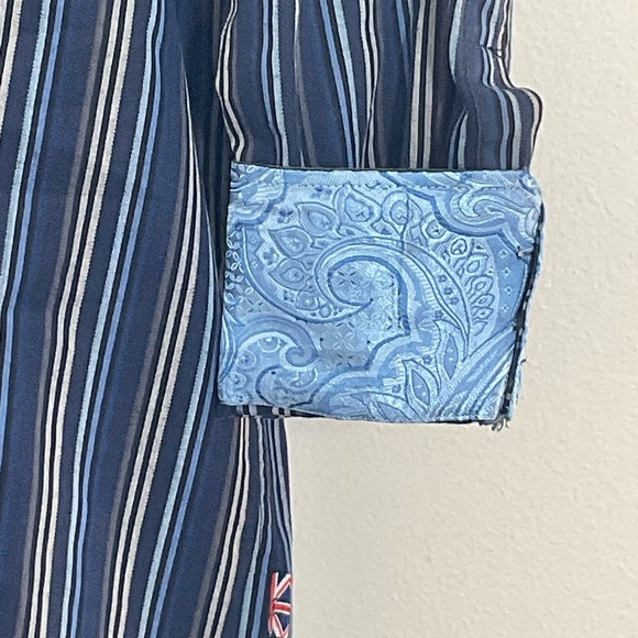 English Laundry Shirt Mens 16 32/33 Blue Striped Spread Cutaway Collar FlipCuff - Picture 4 of 12